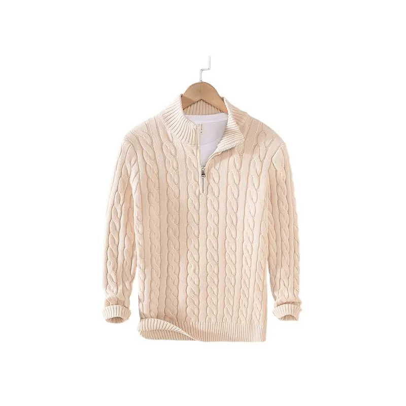 Knitted Zip-Turtleneck Sweater Solid Colors