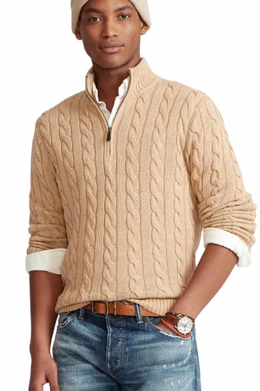 Knitted Zip-Turtleneck Sweater Solid Colors