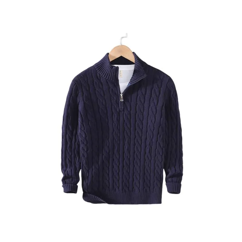 Knitted Zip-Turtleneck Sweater Solid Colors