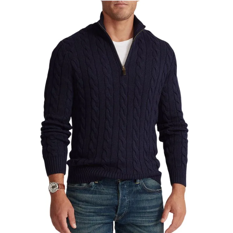 Knitted Zip-Turtleneck Sweater Solid Colors