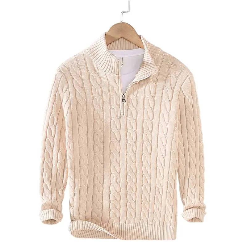 Knitted Zip-Turtleneck Sweater Solid Colors