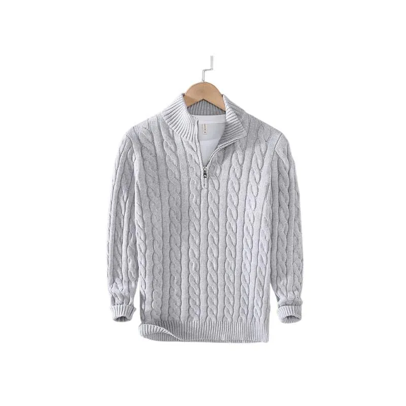 Knitted Zip-Turtleneck Sweater Solid Colors