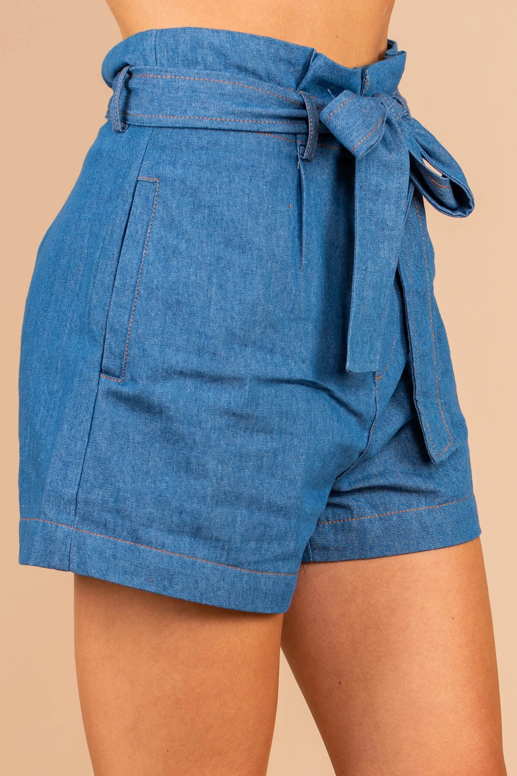 Lift Your Spirits Indigo Blue Paperbag Shorts