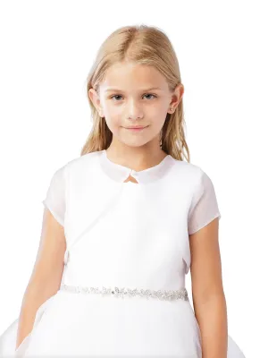 Little Girls Ivory Short Sleeved Button Closure Organza Bolero Jacket 2-6