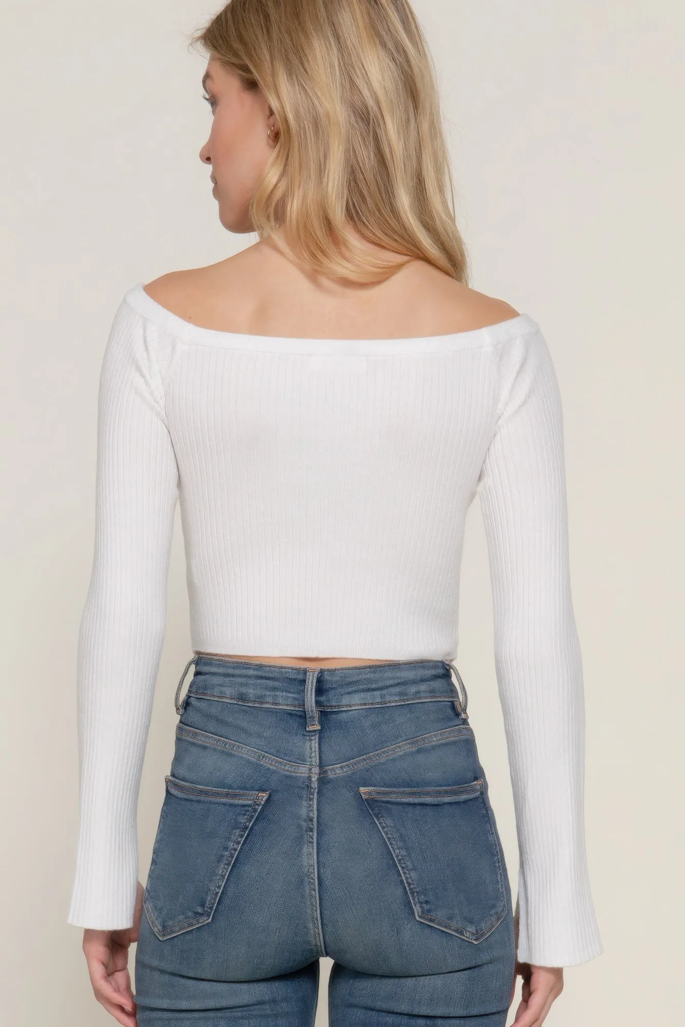 Long flare sleeve off shoulder sweater