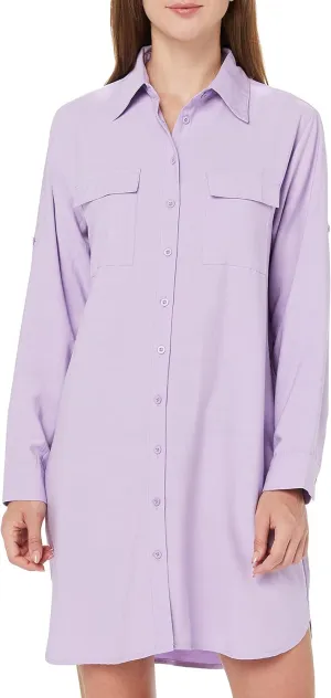 MANAIXUAN Women's Shirt Dress V Neck Long Sleeve Loose Casual with Pockets Front Button