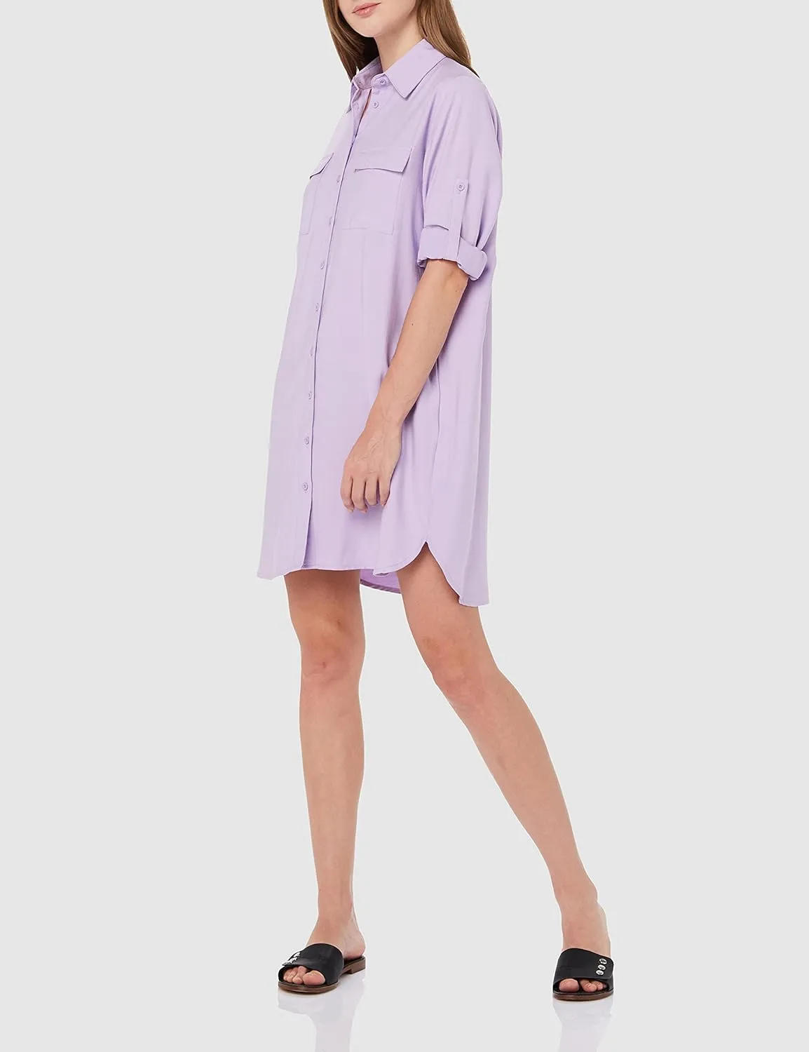 MANAIXUAN Women's Shirt Dress V Neck Long Sleeve Loose Casual with Pockets Front Button