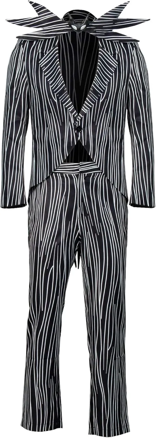 Men Jack Skellington Halloween Costume Christmas Nightmare Zebra Stripe Tail Coat Pants Suit with Bowtie (XX-Large, Gray)