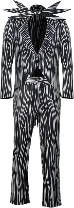 Men Jack Skellington Halloween Costume Christmas Nightmare Zebra Stripe Tail Coat Pants Suit with Bowtie (XX-Large, Gray)