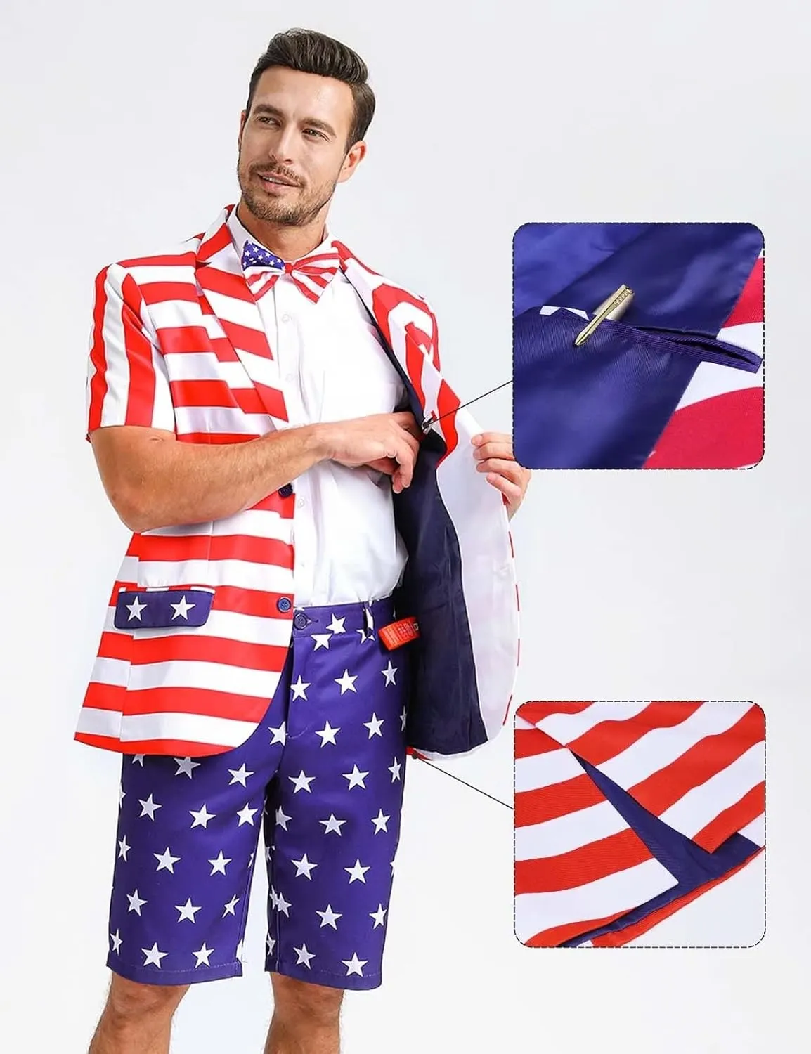 Men's 3-Piece Suits for Summer Theme Party, Short Sleeve Blazer & Shorts & Tie