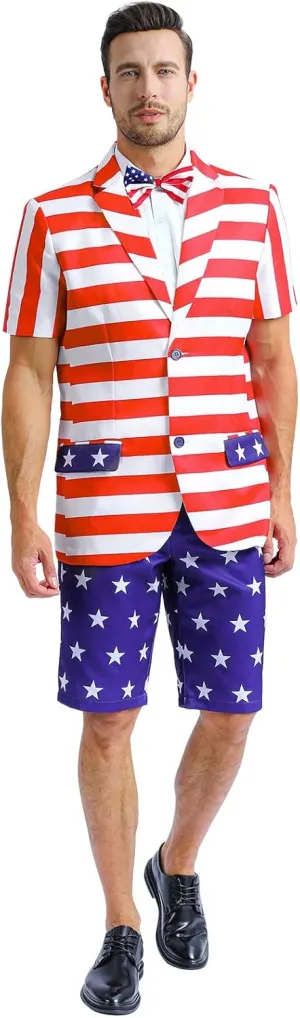 Men's 3-Piece Suits for Summer Theme Party, Short Sleeve Blazer & Shorts & Tie