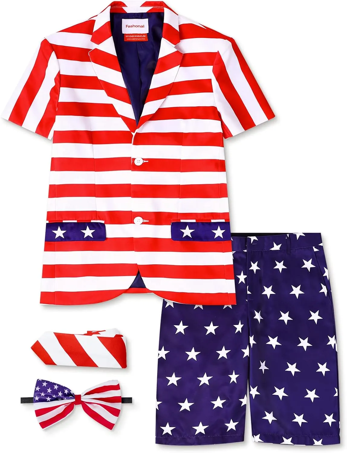 Men's 3-Piece Suits for Summer Theme Party, Short Sleeve Blazer & Shorts & Tie