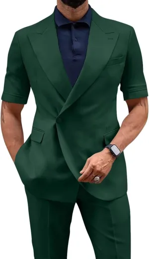 Mens Suit 2 Piece Short Sleeve Suits for Men Slim Fit Casual Suit Jacket Pant Set Summer Business Prom Wedding Suits