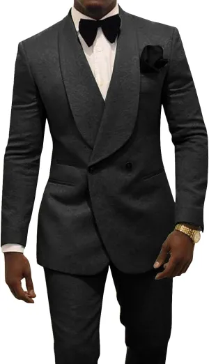 Men's Two Piece Shawl Lapel Suit Jacquard Tuxedo for Wedding Daily Business Blazer Pant Set