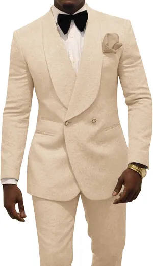 Men's Two Piece Shawl Lapel Suit Jacquard Tuxedo for Wedding Daily Business Blazer Pant Set