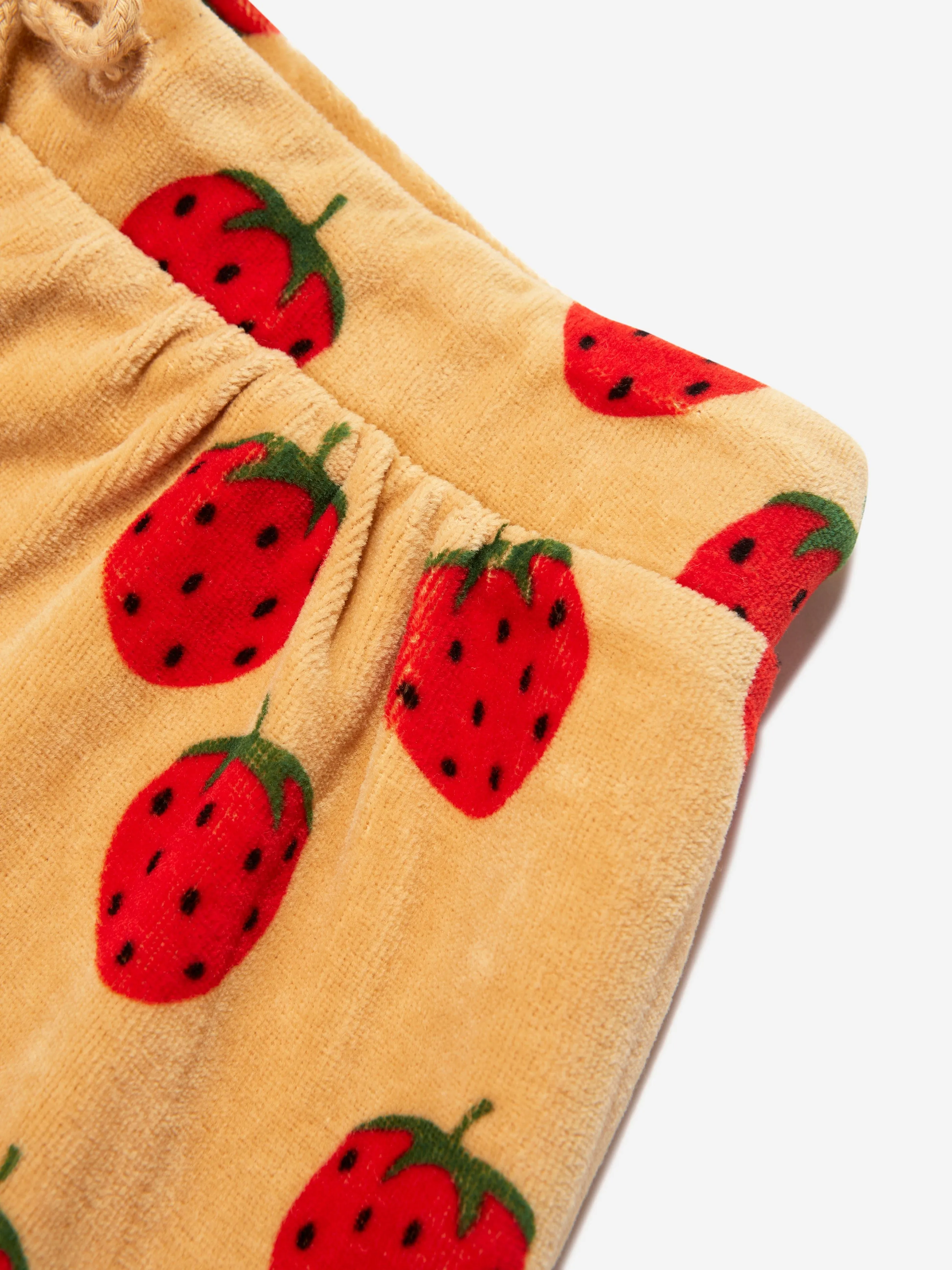 Mini Rodini Girls Organic Cotton Strawberries Shorts in Beige
