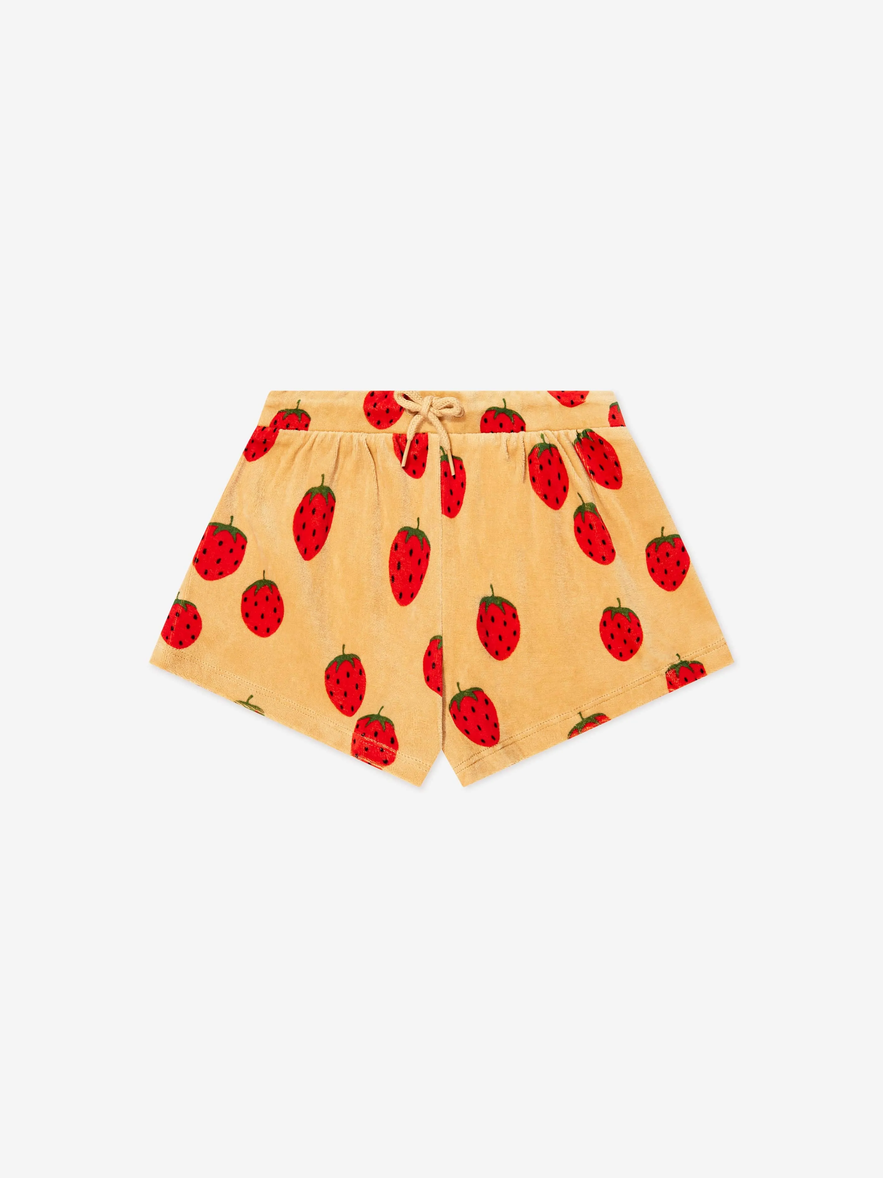 Mini Rodini Girls Organic Cotton Strawberries Shorts in Beige
