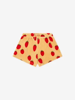 Mini Rodini Girls Organic Cotton Strawberries Shorts in Beige