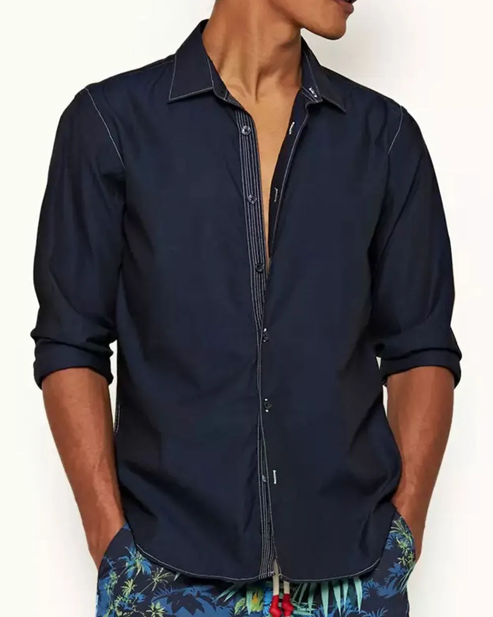 Navy and White Giles Classic Collar Shirt