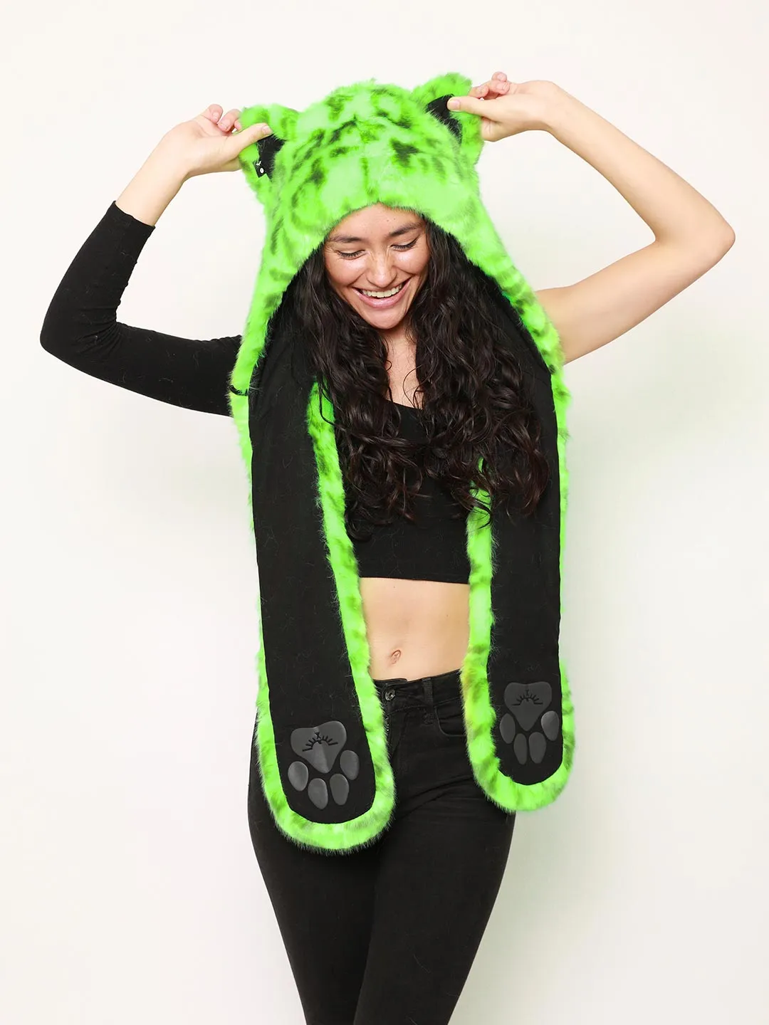 Neon Green Leopard Collector Edition Luxe Faux Fur Hood | Women's