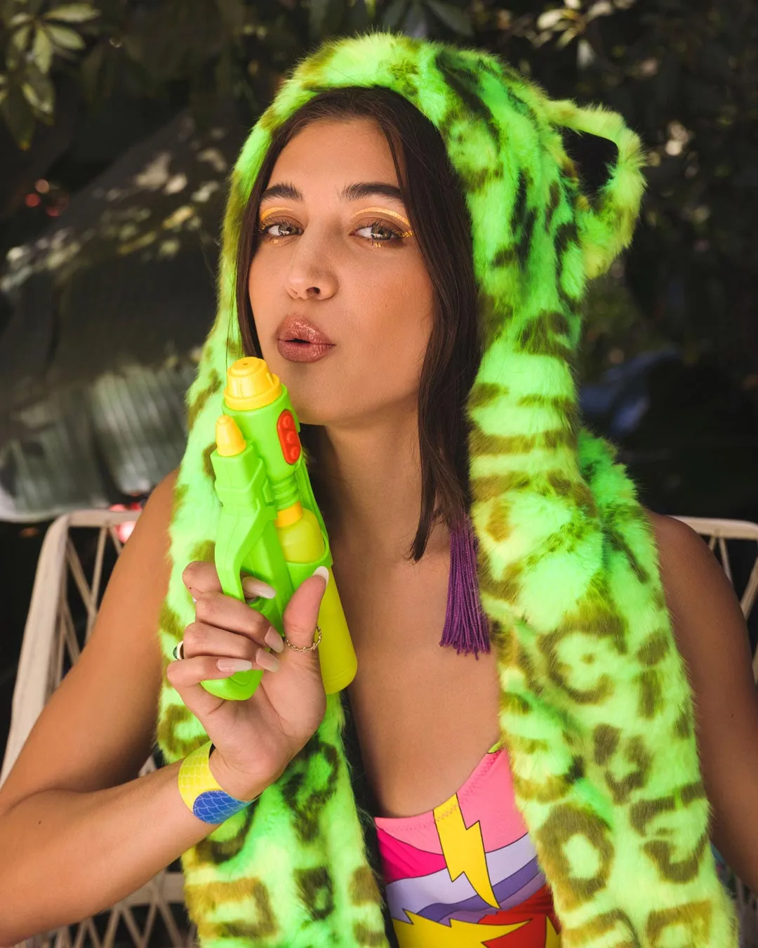 Neon Green Leopard Collector Edition Luxe Faux Fur Hood | Women's