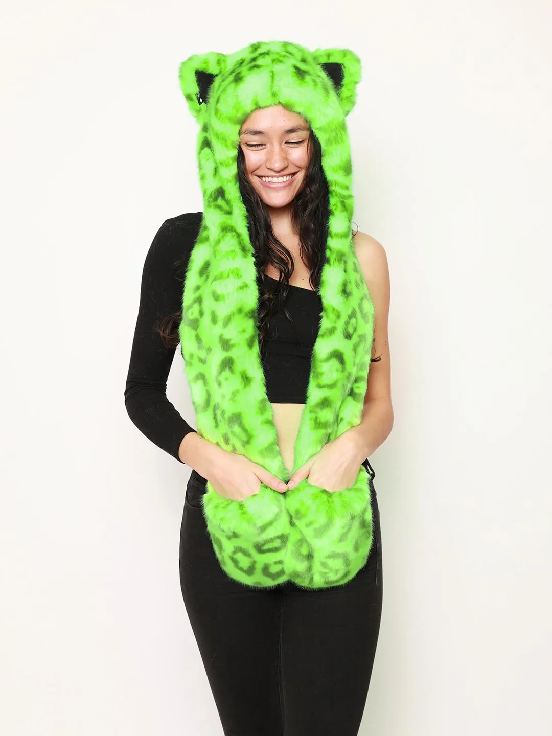 Neon Green Leopard Collector Edition Luxe Faux Fur Hood | Women's