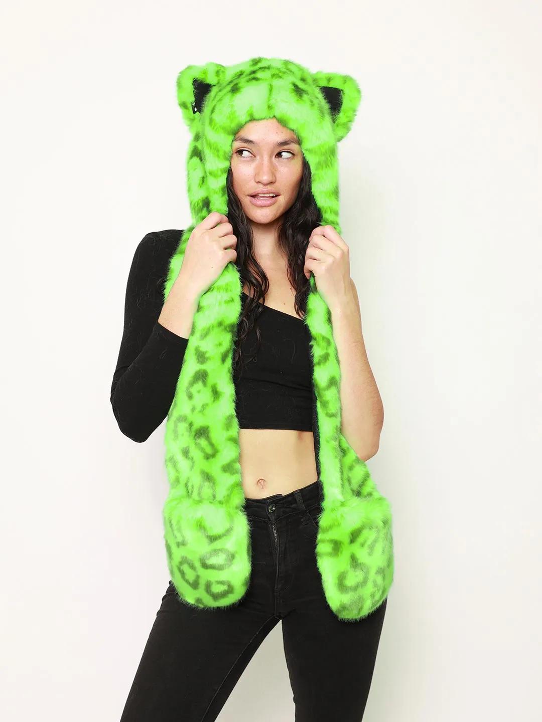 Neon Green Leopard Collector Edition Luxe Faux Fur Hood | Women's