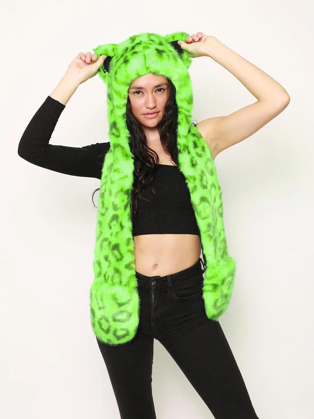 Neon Green Leopard Collector Edition Luxe Faux Fur Hood | Women's