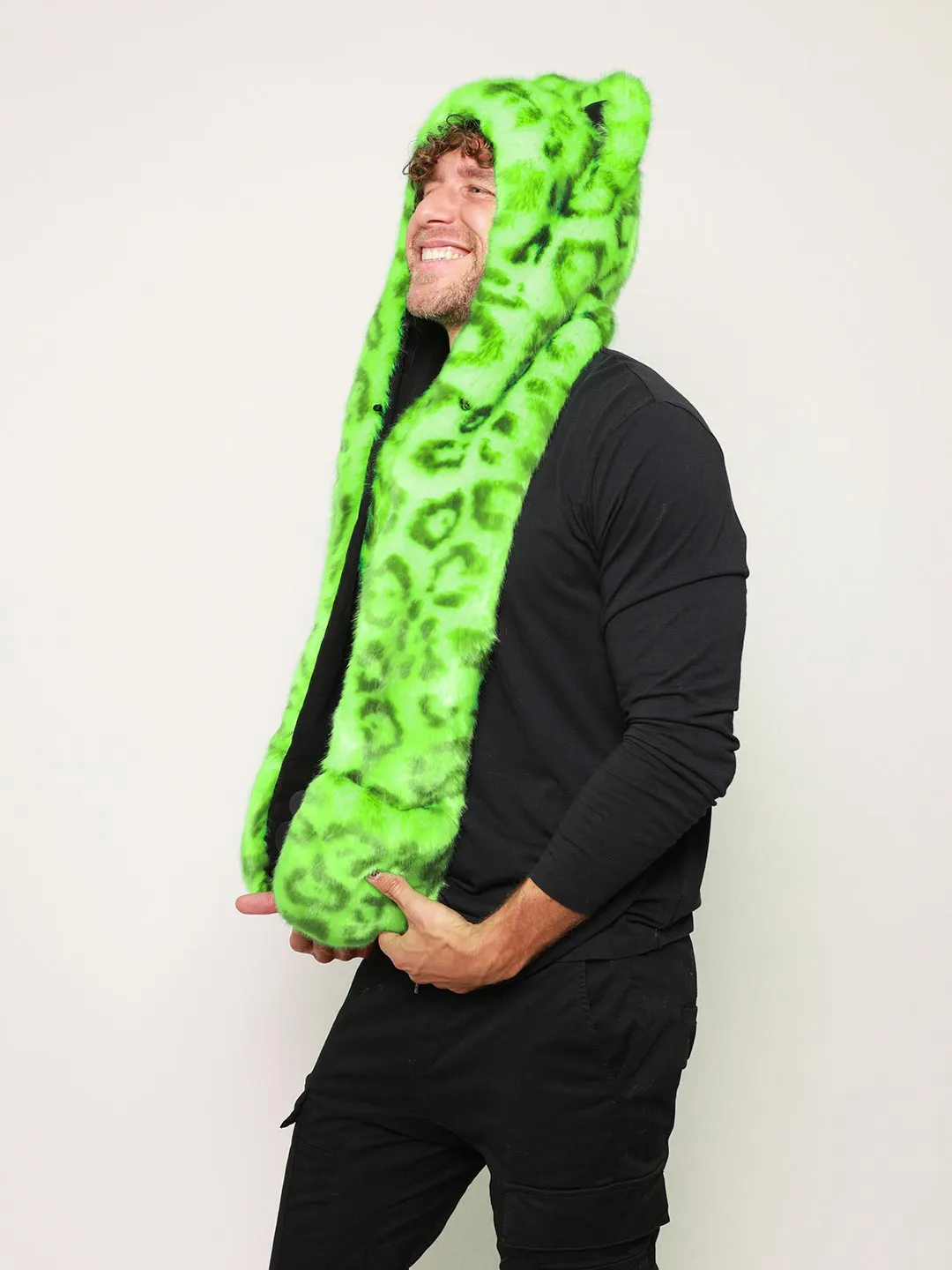 Neon Green Leopard Luxe Collector Edition Faux Fur Hood | Men's