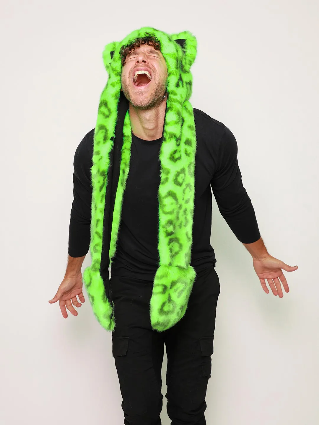 Neon Green Leopard Luxe Collector Edition Faux Fur Hood | Men's