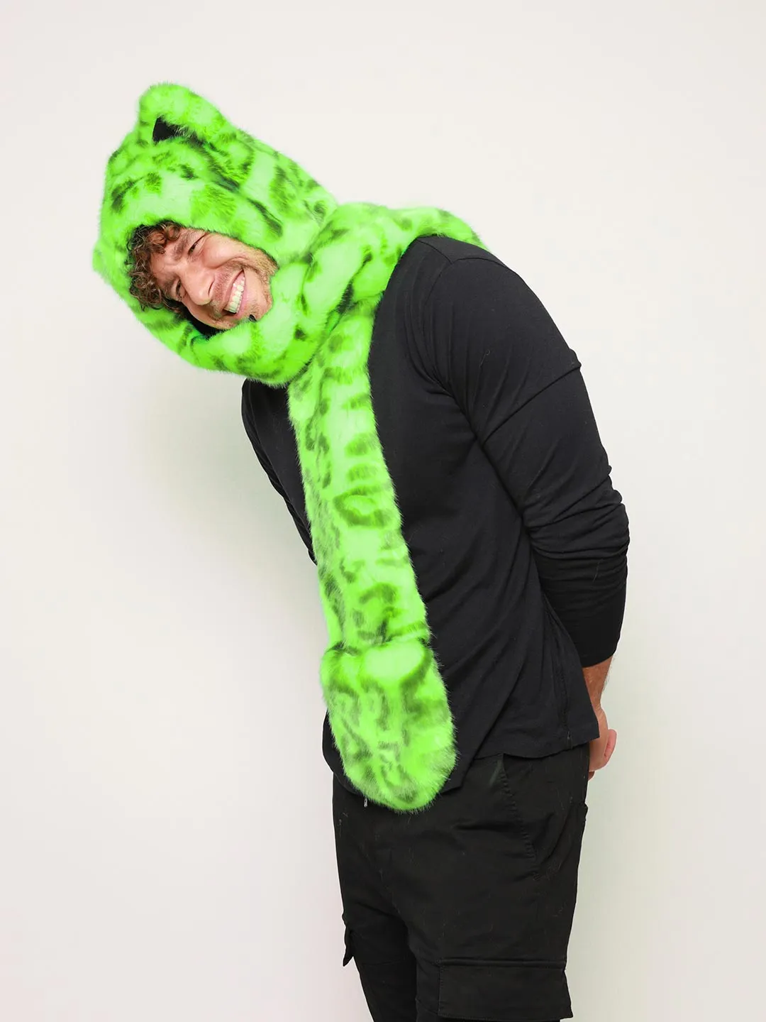 Neon Green Leopard Luxe Collector Edition Faux Fur Hood | Men's