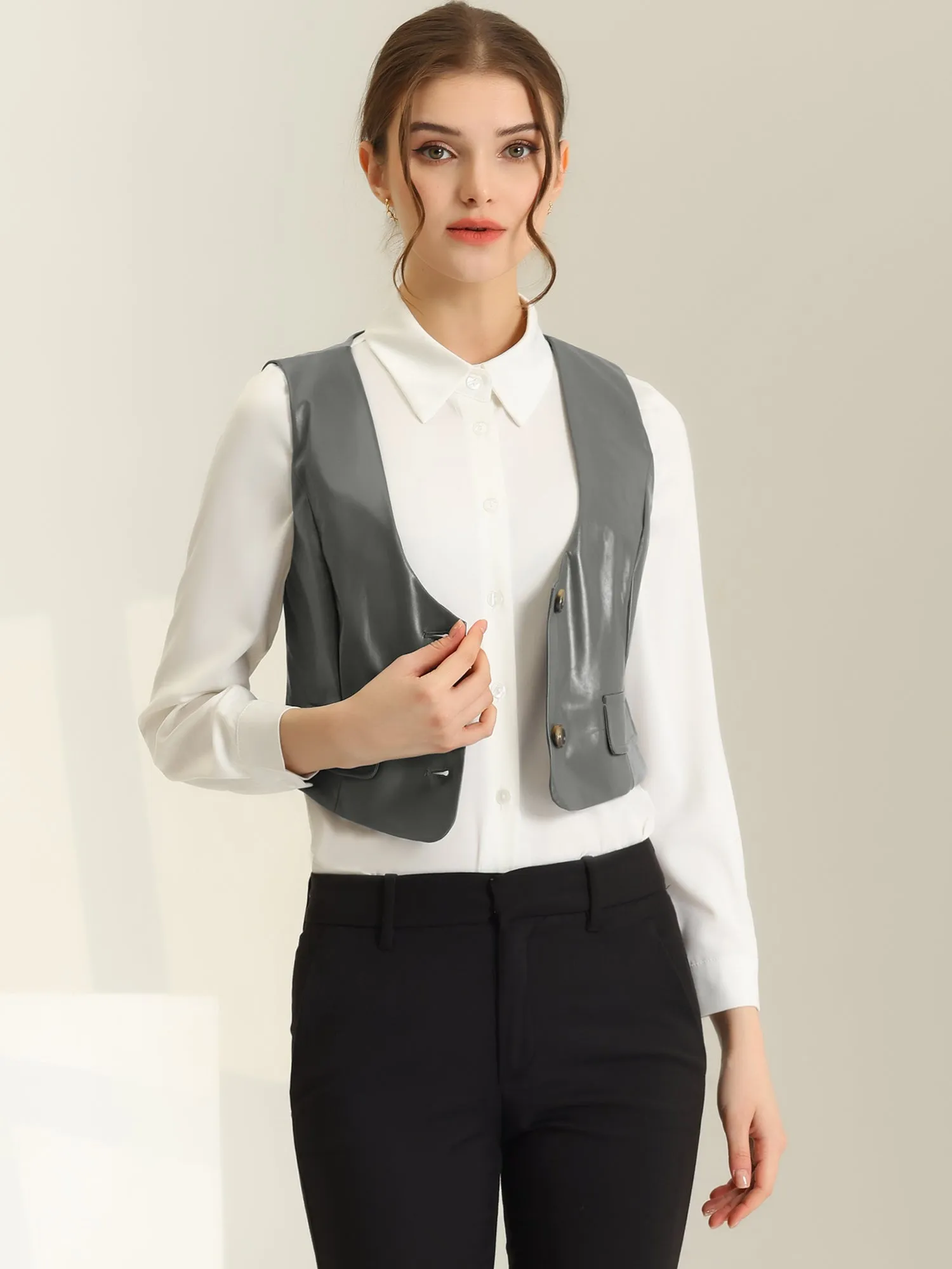 Racerback Sleeveless Versatile PU Faux Leather Vest