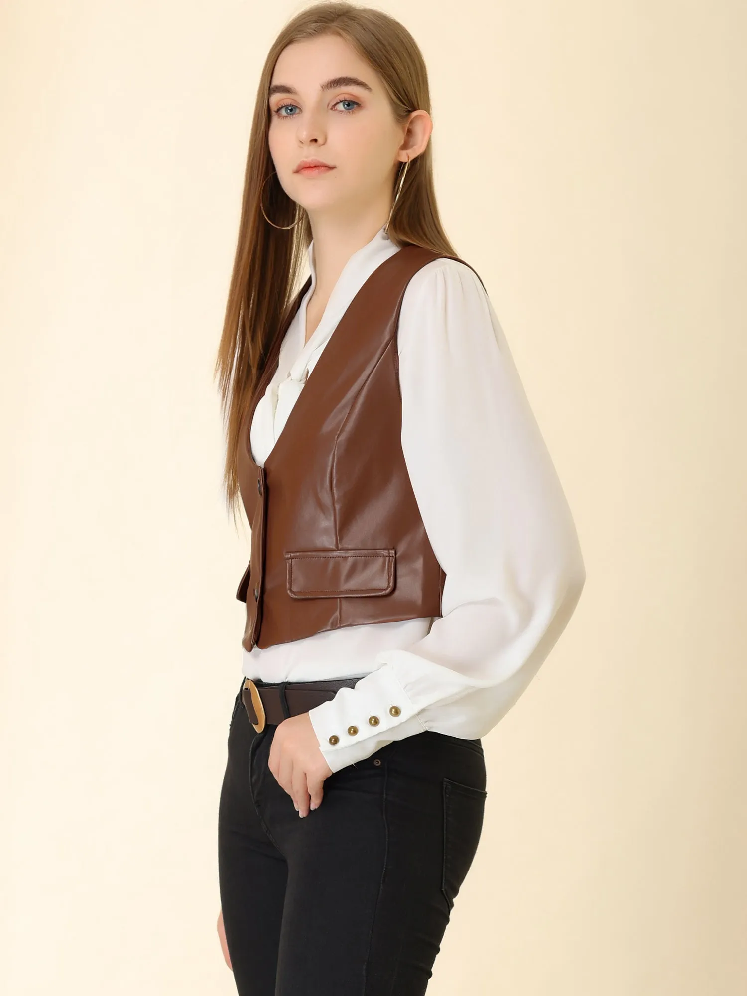 Racerback Sleeveless Versatile PU Faux Leather Vest