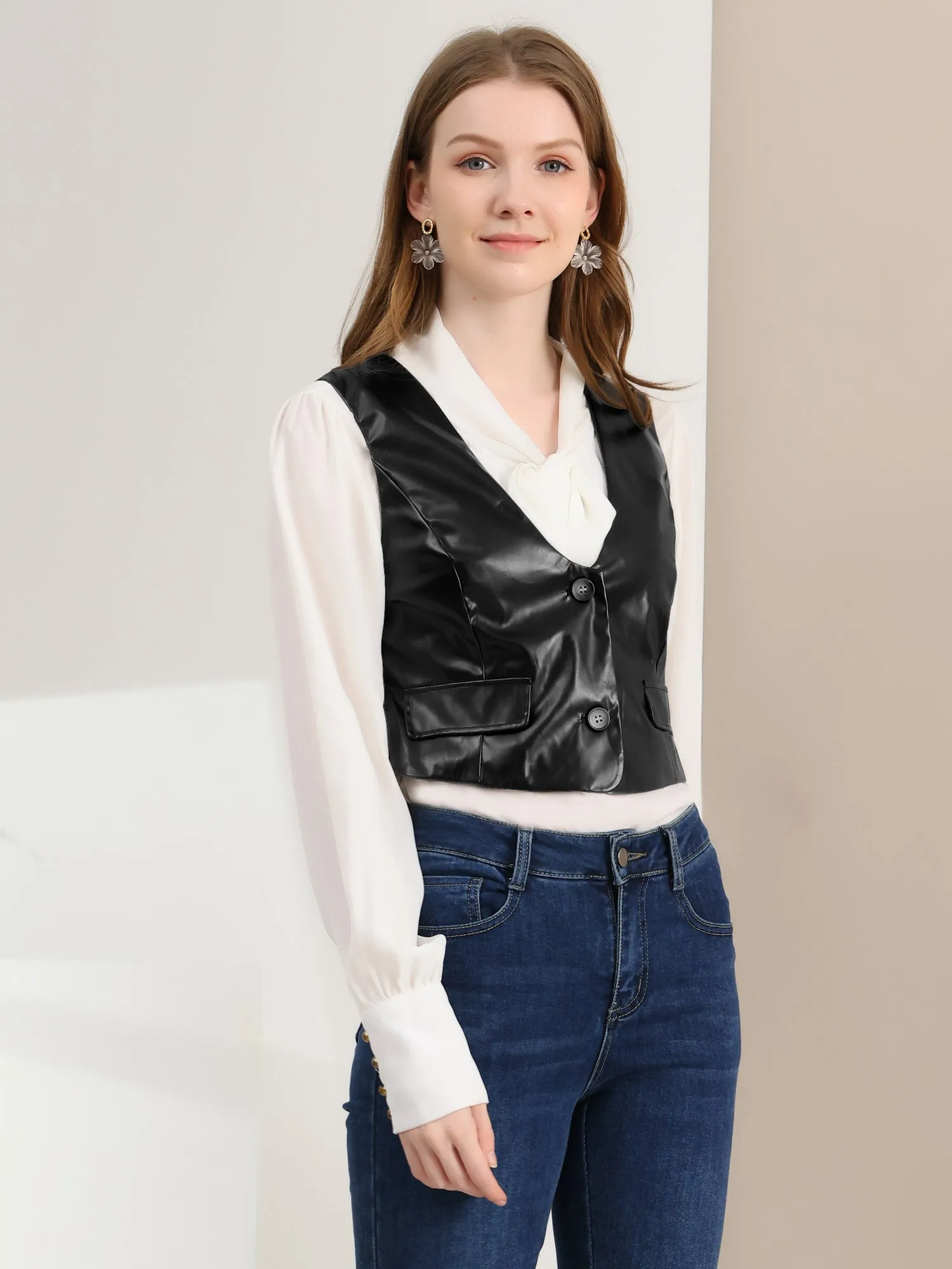 Racerback Sleeveless Versatile PU Faux Leather Vest