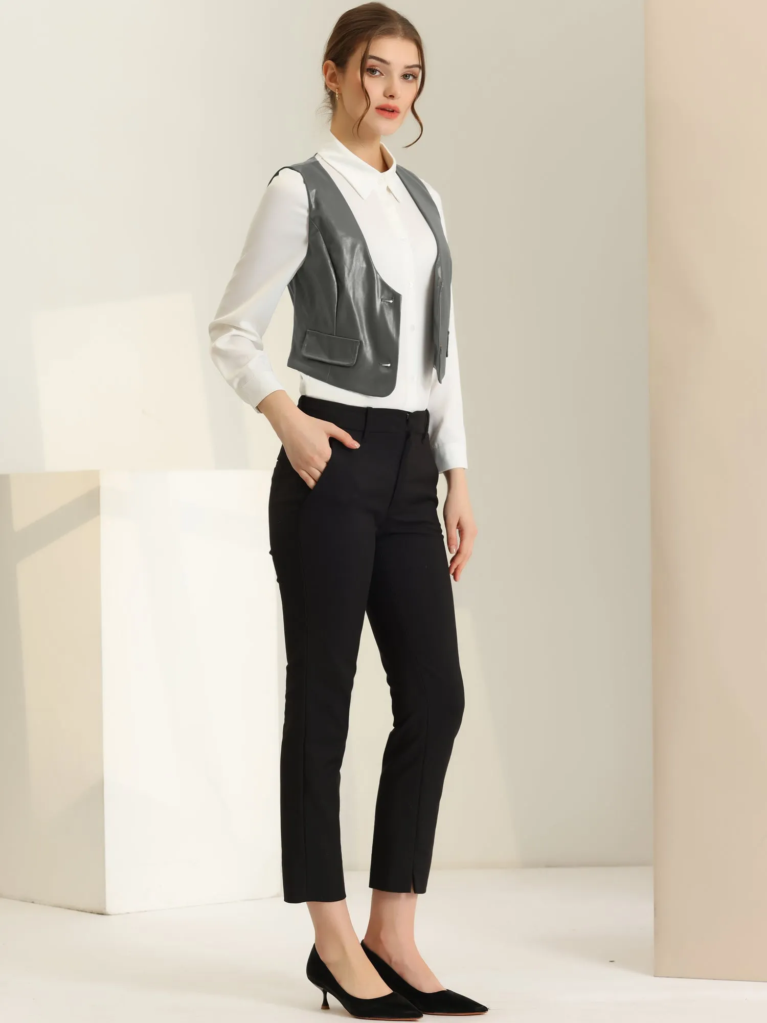 Racerback Sleeveless Versatile PU Faux Leather Vest