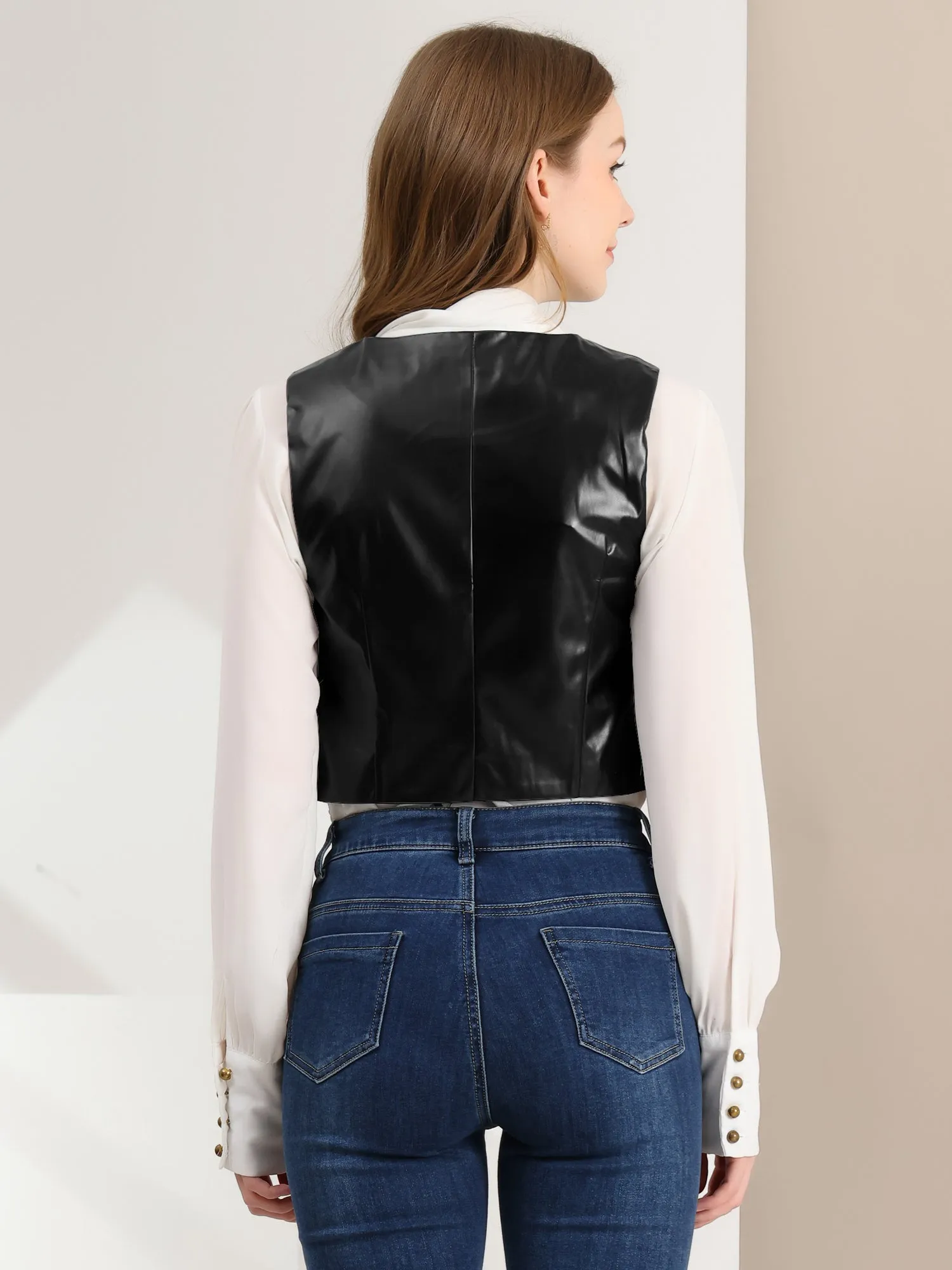 Racerback Sleeveless Versatile PU Faux Leather Vest