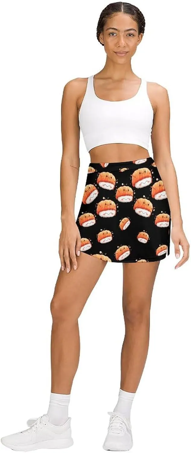 Salmon Sushi Hug Women's Skort Athletic Skirt Golf Skorts A-line Skirts with Built-in Shorts Pockets