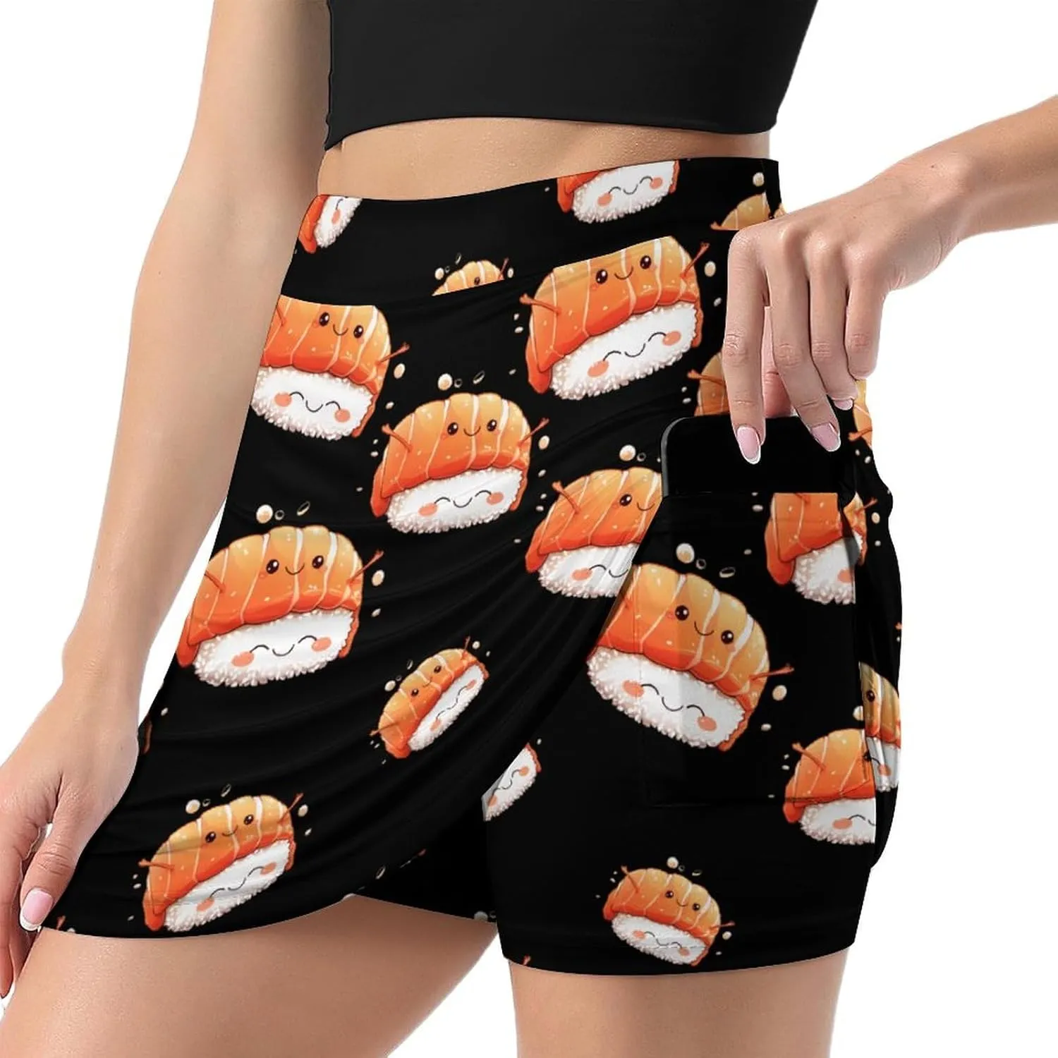 Salmon Sushi Hug Women's Skort Athletic Skirt Golf Skorts A-line Skirts with Built-in Shorts Pockets