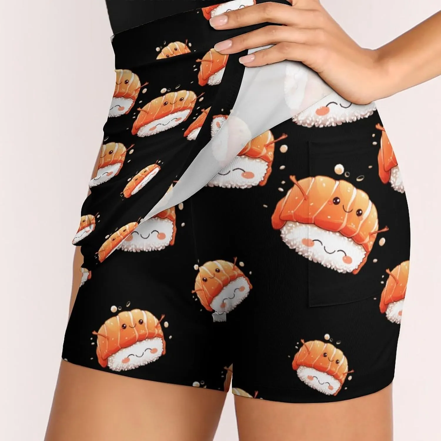 Salmon Sushi Hug Women's Skort Athletic Skirt Golf Skorts A-line Skirts with Built-in Shorts Pockets