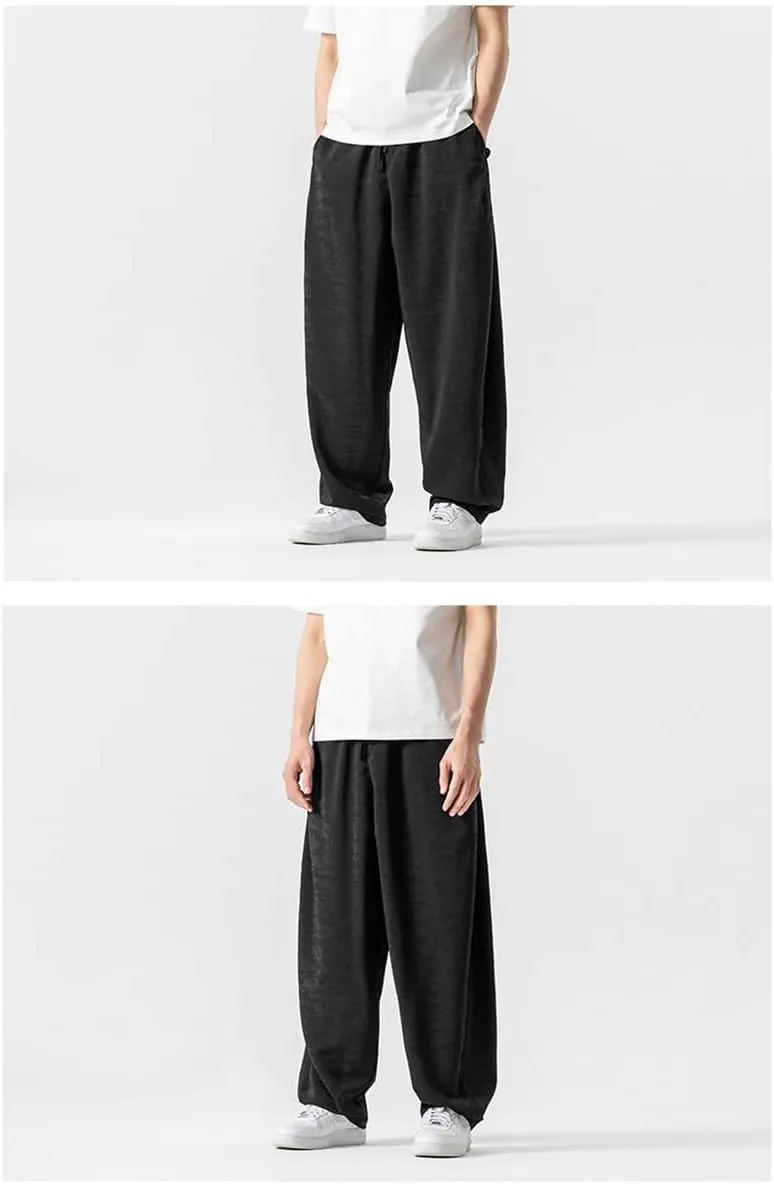 Seidarise Men's Baggy Wide Leg Pants Casual Harem Linen Japanese Yoga