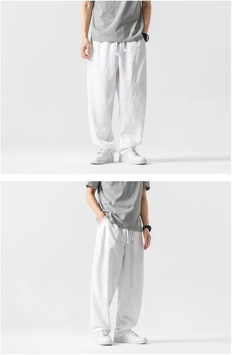Seidarise Men's Baggy Wide Leg Pants Casual Harem Linen Japanese Yoga