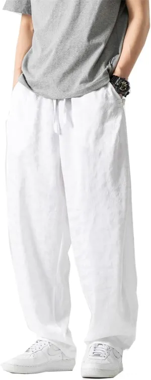 Seidarise Men's Baggy Wide Leg Pants Casual Harem Linen Japanese Yoga