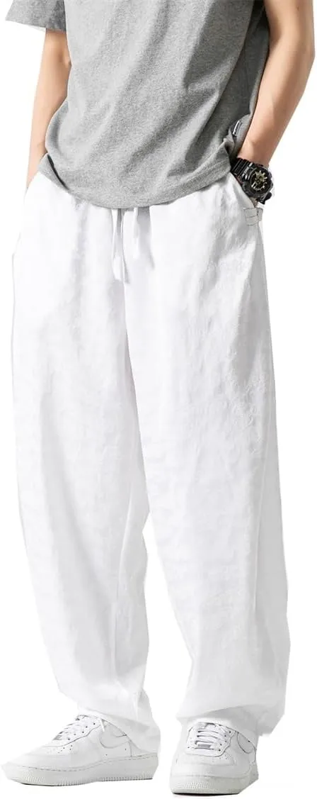 Seidarise Men's Baggy Wide Leg Pants Casual Harem Linen Japanese Yoga