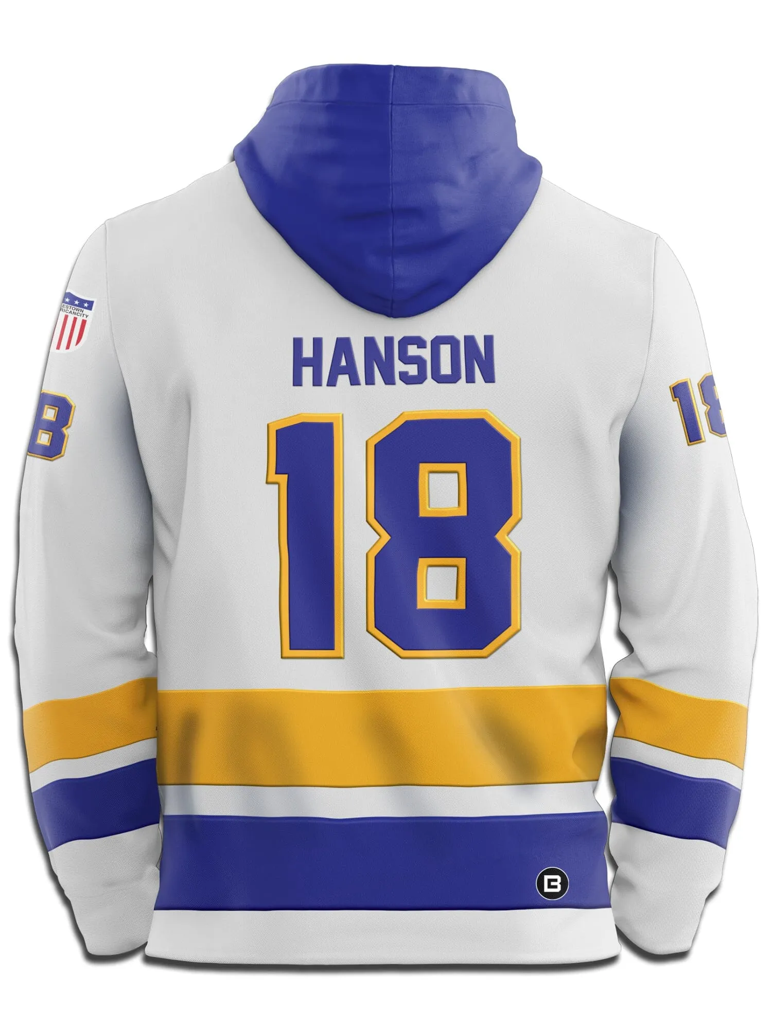 Slapshot Charlestown Chiefs Hanson #18 White Hockey Hoodie