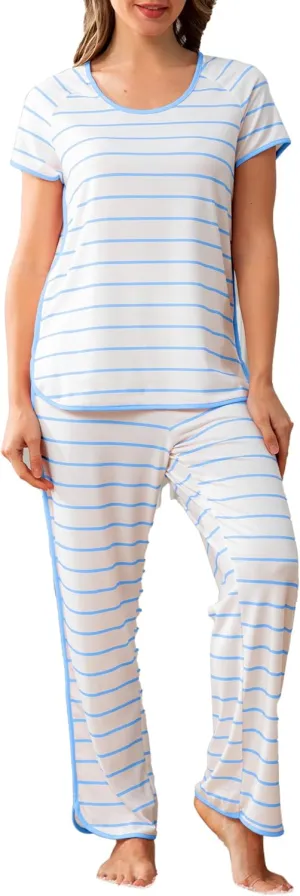 Stripe Women's Pajama Set Luxurious Sleepwear Sets, Two-Piece Loungewear PJs Sets for Nightwear, Lounge Set & Sleepwear