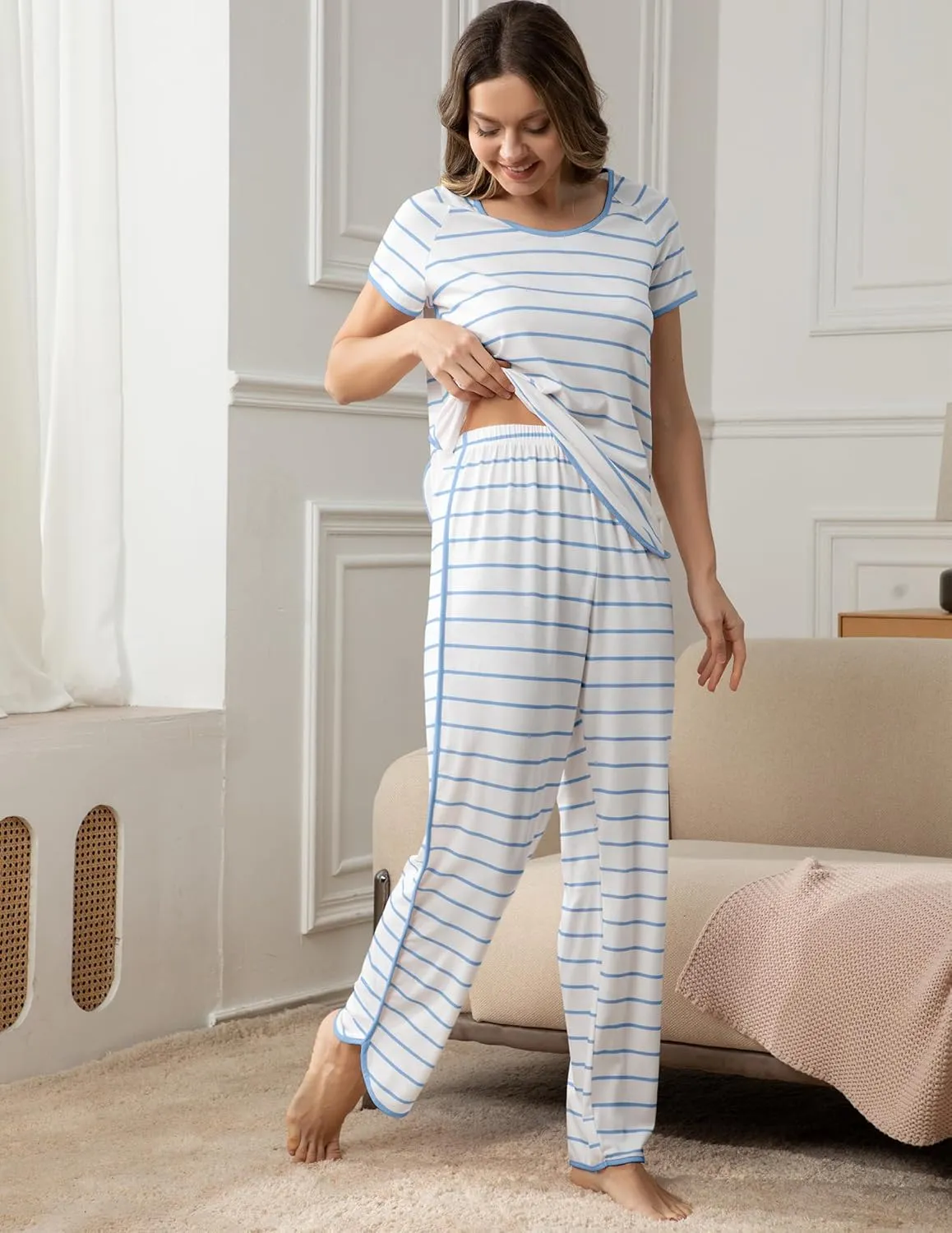 Stripe Women's Pajama Set Luxurious Sleepwear Sets, Two-Piece Loungewear PJs Sets for Nightwear, Lounge Set & Sleepwear