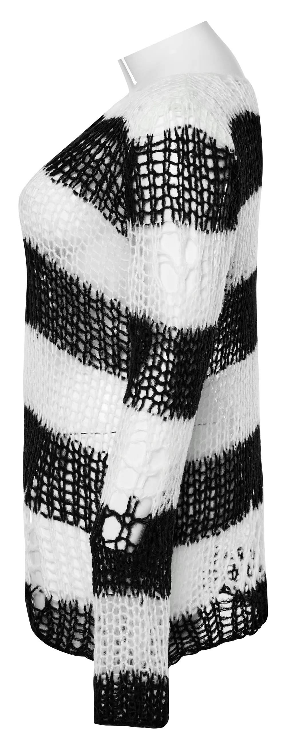 Stylish Mohair Striped Pullover with Irregular Holes