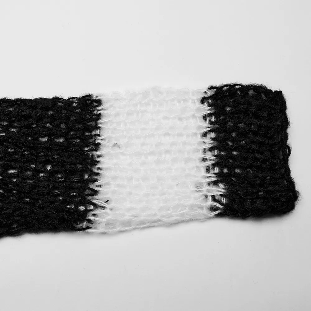 Stylish Mohair Striped Pullover with Irregular Holes