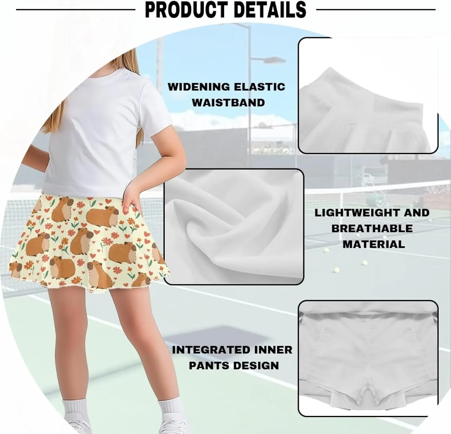 Summer Girls Athletic Skirts Built in Shorts with Pocket Skorts for School/Party 5-14 Years Old