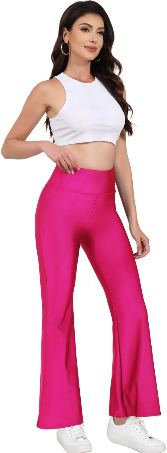 Tulucky Womens Stretchy Shiny Sports High Waisted Yoga Flare Pants Tummy Control Bell Bottom Leggings